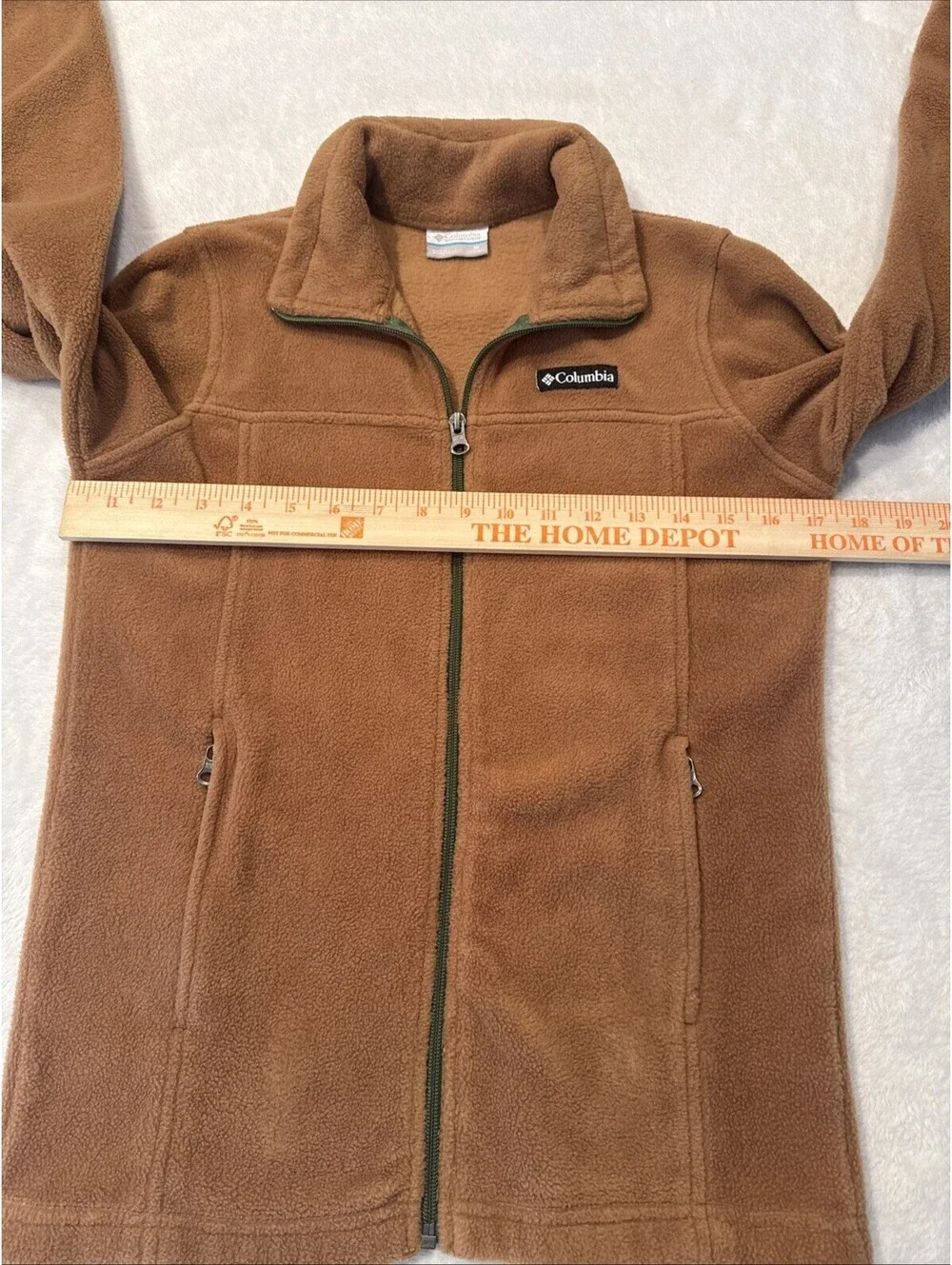 Columbia Fleece Jacket Youth Med 10/12 Brown With Green Zipper
